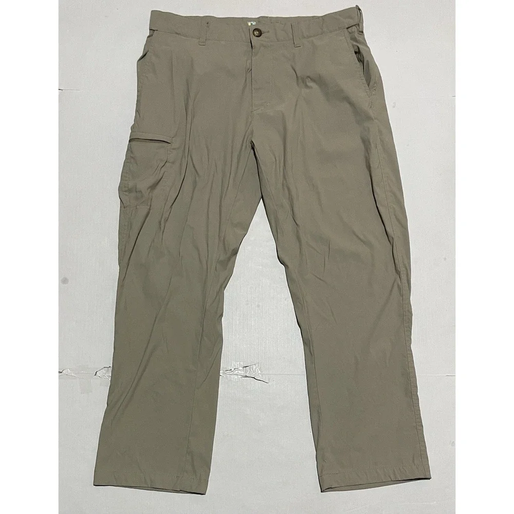 UB Tech Beige Tan Gray Nylon Utility Pants 36 X 29 Khaki Cargo Classic‎